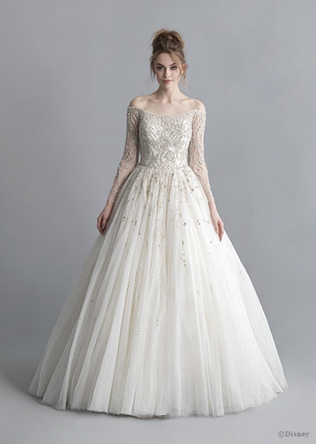 A woman wearing the Cinderella wedding gown from the 2020 Disney Fairy Tale Weddings Platinum Collection