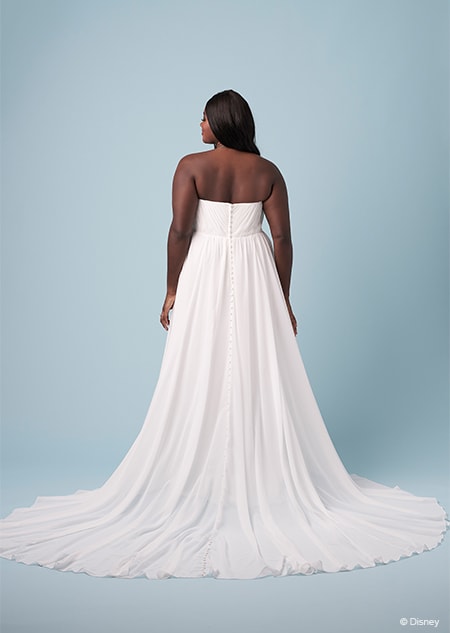 The back of a bride wearing a strapless Jasmine inspired sheath gown