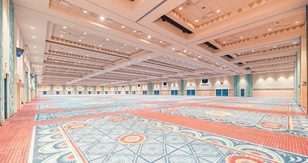 A spacious ballroom with colorful decor inspired by Spanish, Mexican and Southwestern styles