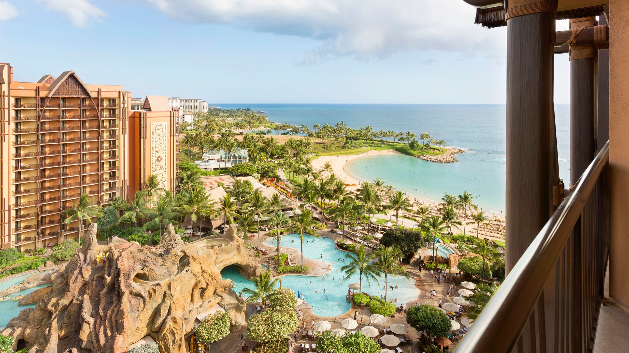 The pool area and beach at Aulani, A Disney Resort & Spa, Ko Olina, Hawai?i