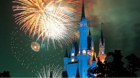 Fireworks at the castle at Tokyo Disneyland