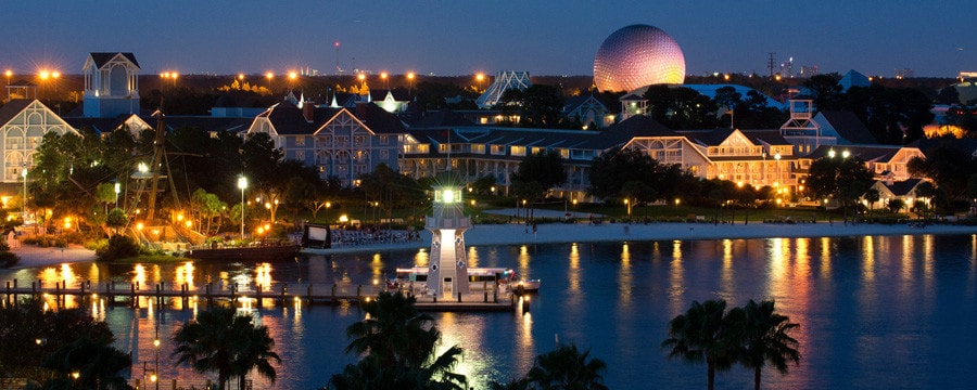 Disney S Beach Club Resort Vacation Disney S Beach Club Resort And Crescent Lake At Night
