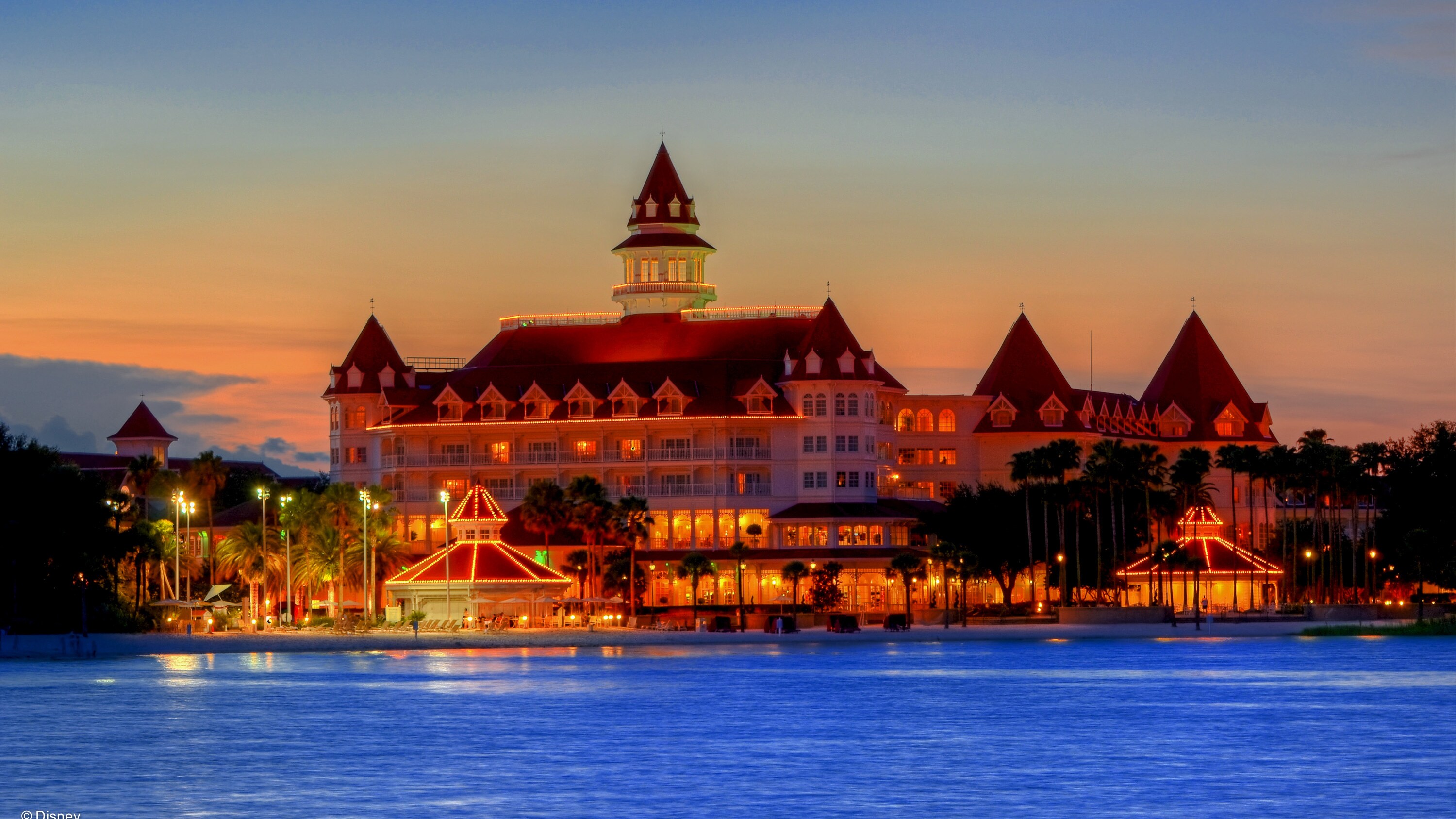 Disney's Grand Floridian Resort and Spa and the Seven Seas Lagoon waterfront