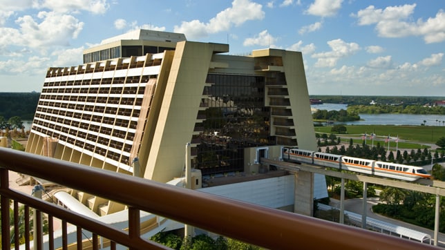 The Walt Disney World monorail emerging from Disney's Contemporary Resort in Florida