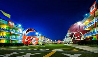 Disney's All-Star Sports Resort Two giant helmets in the outdoor Touchdown! section of Disney's All-Star Sports Resort