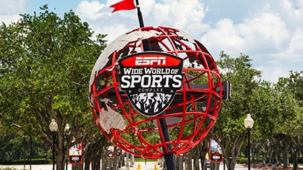 A globe of the world with a logo reading ESPN Wide World of Sports Complex